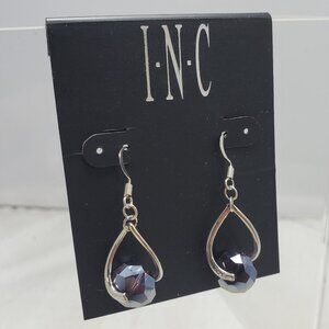 INC silver tone iridescent bead fish hook earring